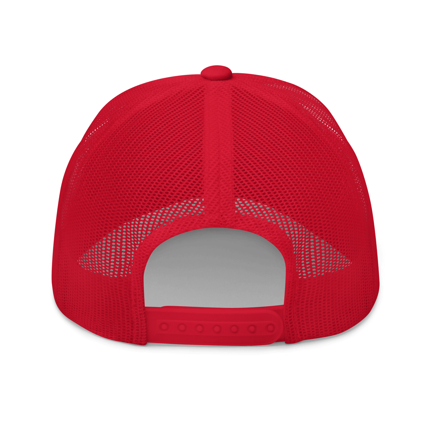 red mesh backed cap with tailor made designs logo on brow