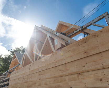 roof trusses with blue sky behind