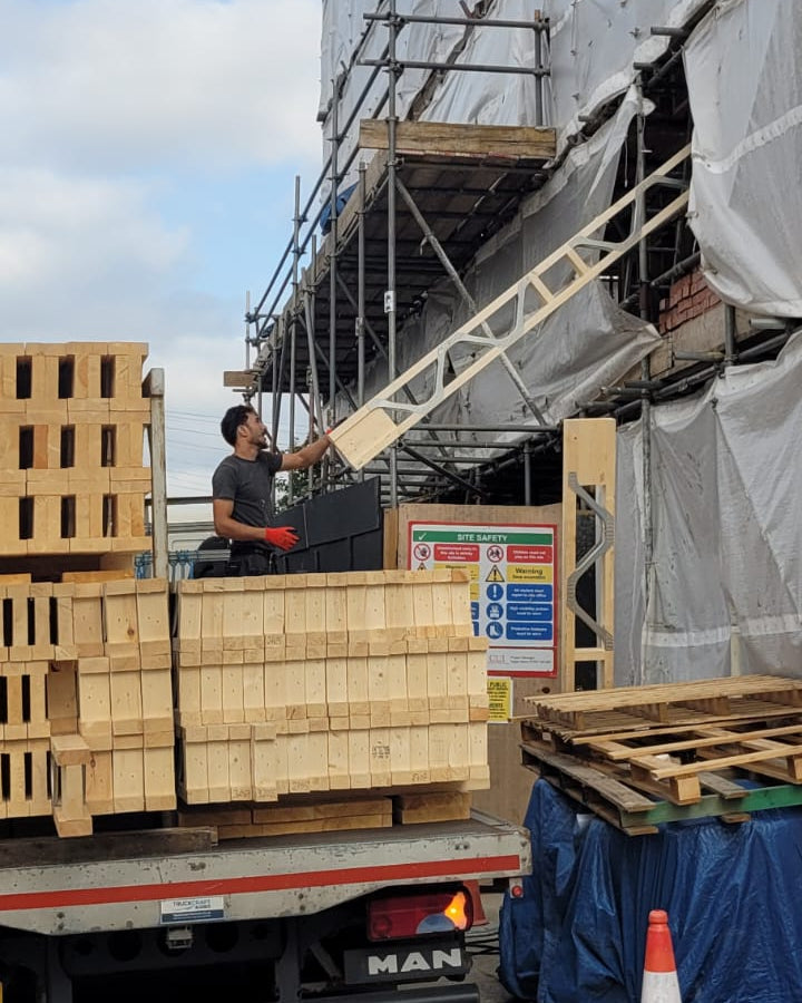 Posi-Joists being lifted into a building in Reading