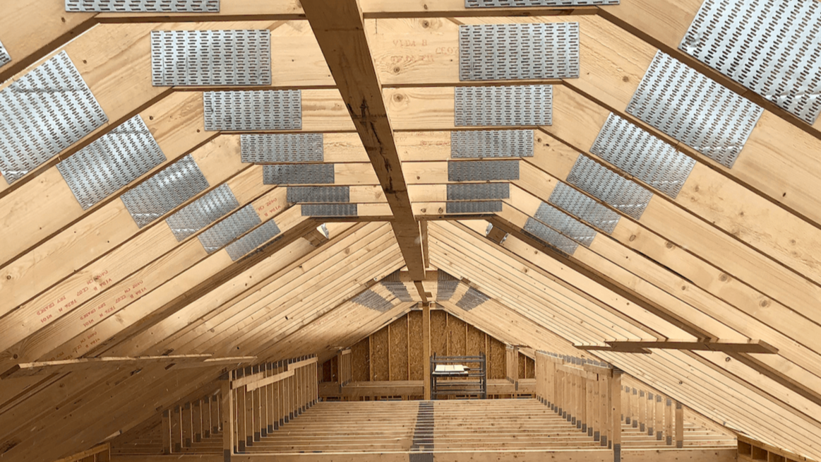 roof trusses installed in a house