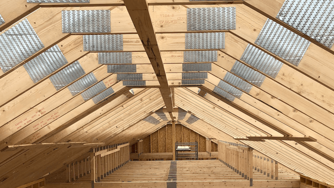 roof trusses installed in a house