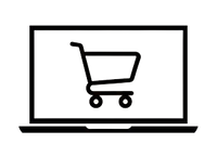 Laptop screen displaying a shopping cart icon on a white background