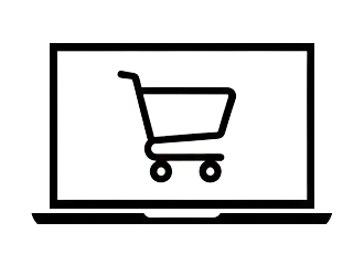 Laptop screen displaying a shopping cart icon on a white background