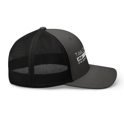 black mesh backed cap with tailor made designs logo on brow