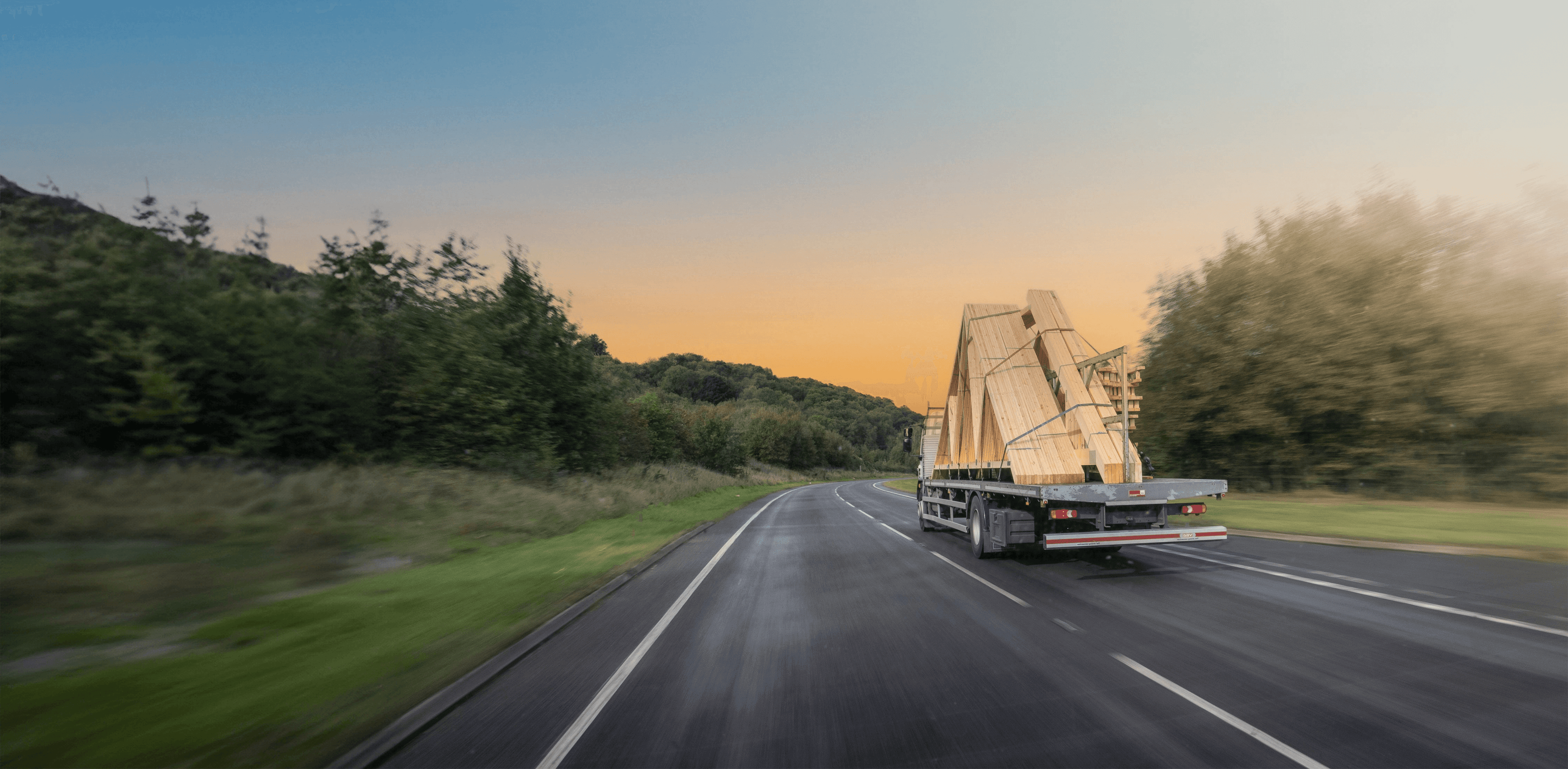 roof trusses on a lorry being delivered